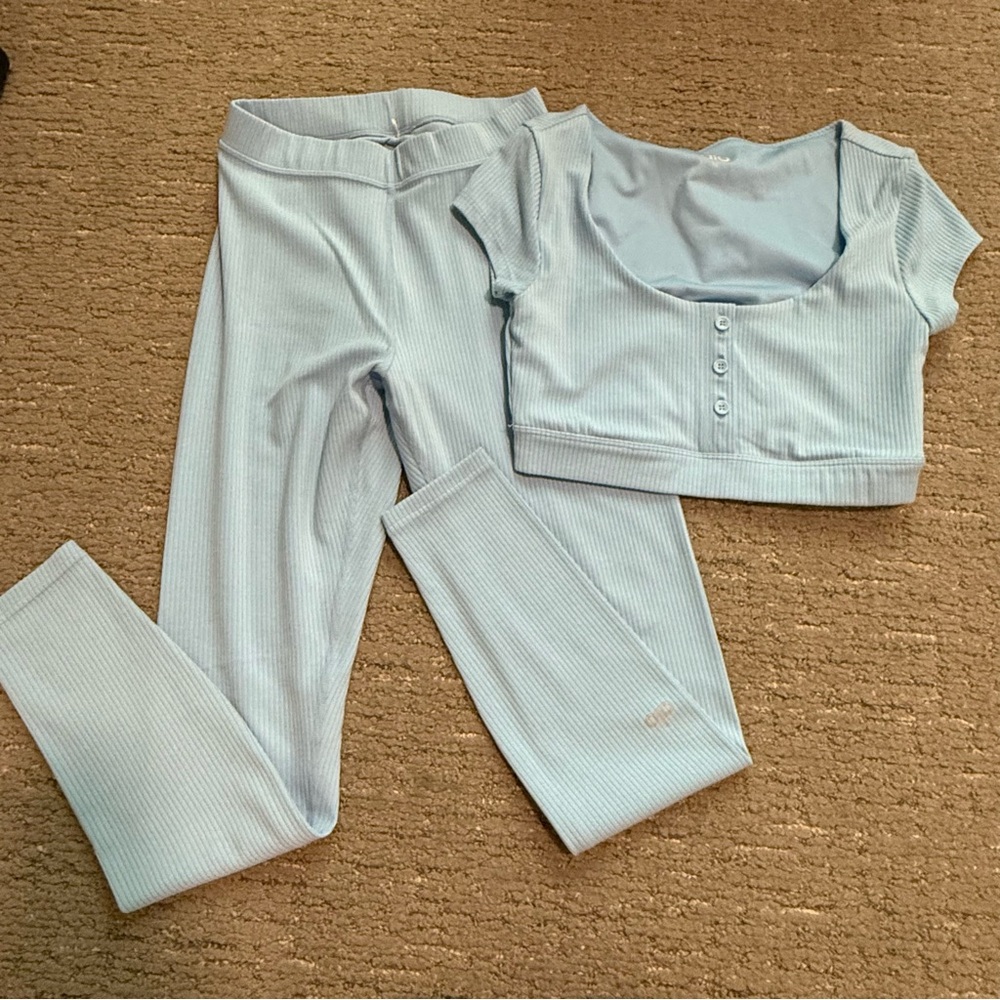 ALO Light Blue Ribbed Two-Piece Set